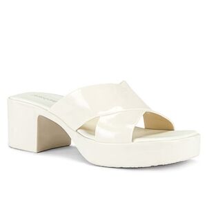 Jeffrey Campbell Womens Bubblegum Block heel  Slide Platform Sandals Cream Shiny